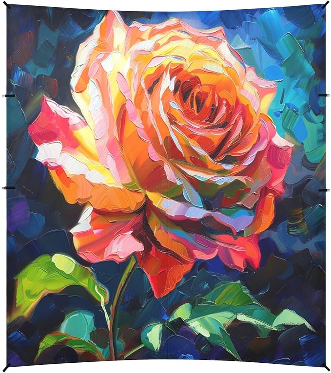 ALAZA Rainbow Rose Flower Painting Beach Tent Sun Shelter UPF50+ Protection Beach Shade Canopy w/ 4 Sandbags for Outdoor Camping Fishing Backyard Fun Picnic 10x9 ft
