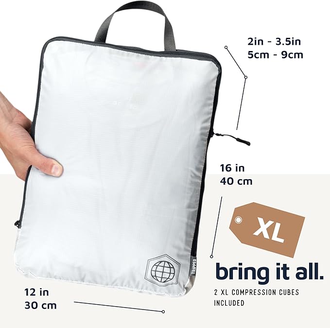 Large Compression Packing Cubes for Travel-Packing Cube Luggage Organizers 4 Piece Set for Checked Luggage-Ultralight Expandable/Compression Bags by TRIPPED Travel Gear (White 4 Piece)