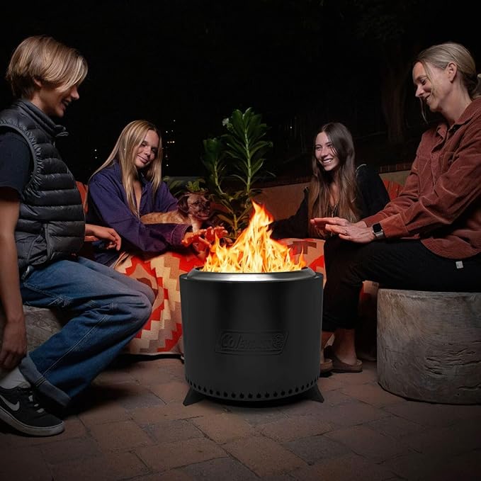 Coleman Cityscapes 20” Smokeless Fire Pit Large Round Wood Burning Fire Pit Outdoor Accessory for Backyard Deck Patio Black
