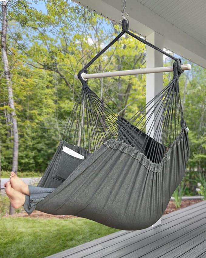 XXL Hammock Chair Hanging Rope Swing with 2 Cushions - Max 500lbs-Perfect for Patio Porch Bedroom Backyard Indoor or Outdoor - Includes Hanging Hardware Kits