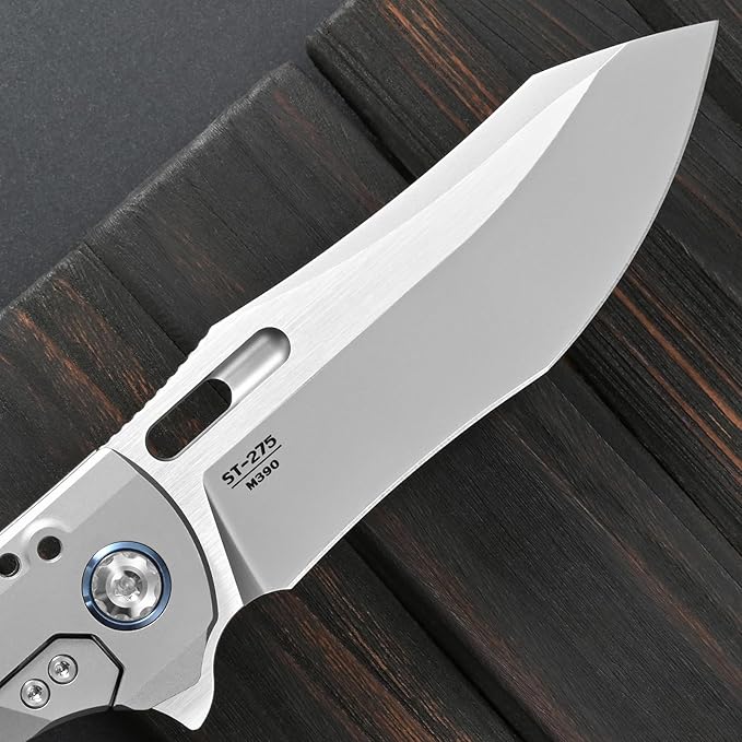 Sitivien ST275 Folding Knife M390 Steel Blade Titanium and Timascus Handle Knife with Safety Lock Frame Lock for Outdoor Camping Hiking Survival
