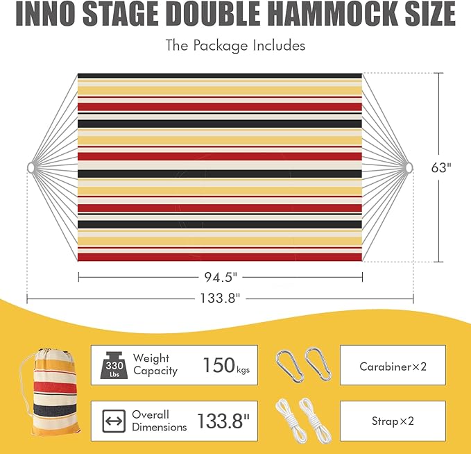 HappyPicnic Double Hammock with 9.8FT2 Rope Portable 2 Persons Hammock with Carrying Bag- Patio Hammocks Hanging Camping Bed for Patio Backyard Porch Outdoor and Indoor Use