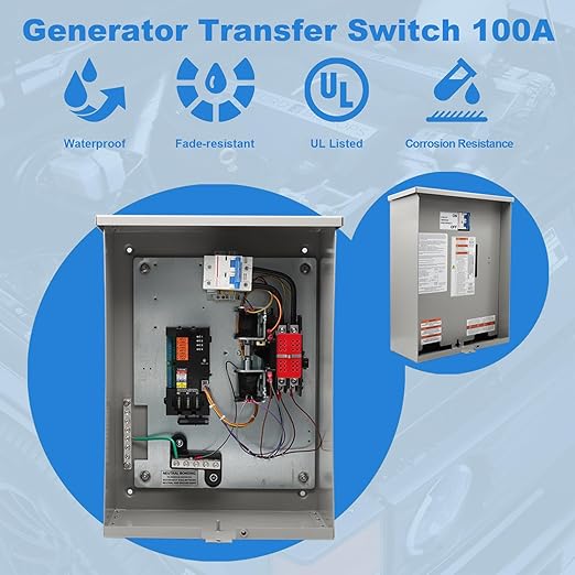 100 Amp Automatic Transfer Switch Single Phase Generator Transfer Switch Power Management Replacement for Generac RXSW100A3 NEMA 3R Outdoor Rated Aluminum Enclosure for Indoor and Outdoor Use