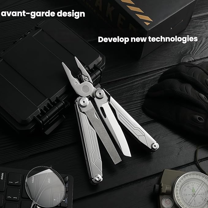 Multitool 19-in-1 Full-Size Lightweight EDC Nylon Bag Multi-Purpose Pliers Stainless Steel Camping Knives &amp Tools Gift Ideas for Men Gifts for Hunters Men who have Everything (Silver)