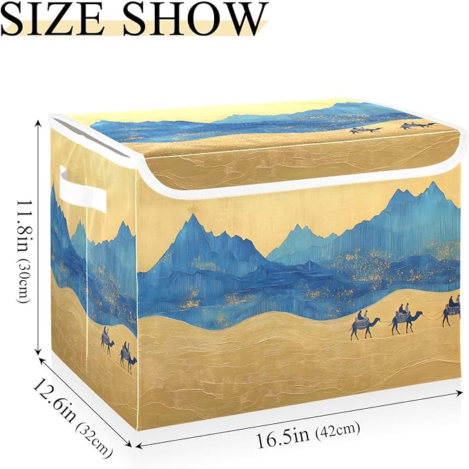 Storage Cube with Lid Simple Landscape Print 16.5×12.6×11.8 IN Collapsible Large Capacity Foldable Storage Basket Bin Organizer