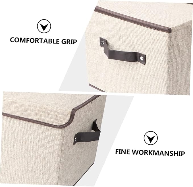 Levemolo Sturdy Space-saving Storage Basket Linen Cotton Storage Box Lid for Home Office Tidy