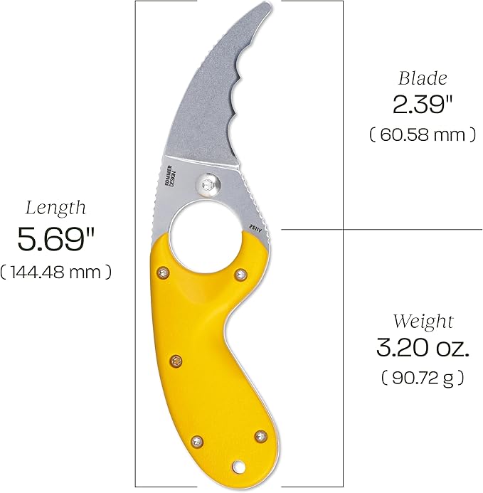 CRKT Bear Claw Fixed Blade Knife with Sheath: Rafting Rescue Self-Defense Serrated Blade with Blunt Tip Yellow Glass-Reinforced Nylon Handle Positive Sheath Lock 2511Y