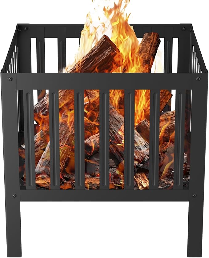 YSEJOMP 16 x 16 Inches Square Fire Pit/Bonfire Pit - Perfect for Garden Family Parties &amp Camping - Durable and Portable Design for Outdoor EnjoymentFour-Sided Hollow and BreathableBlack