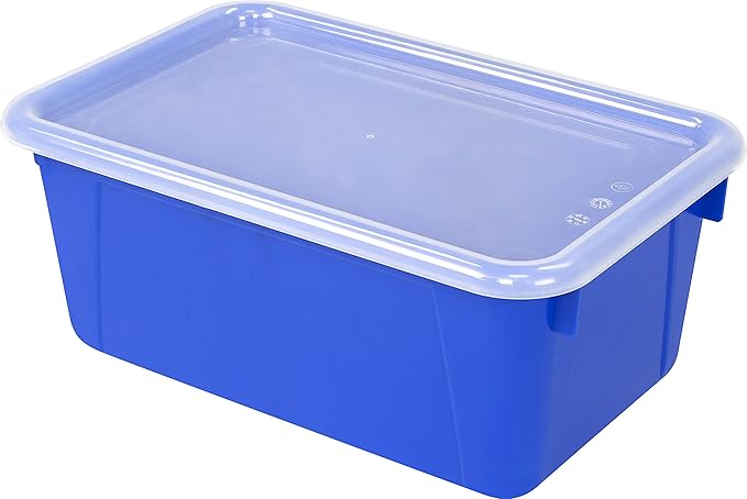 Storex Small Cubby Bins – Plastic Storage Containers for Classroom with Non-Snap Lid 12.2 x 7.8 x 5.1 inches Blue 5-Pack (62408A05C)