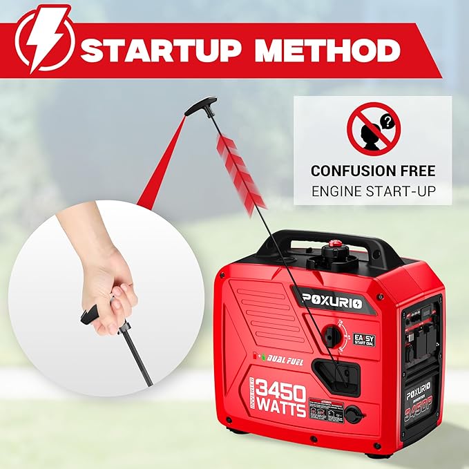 3450-Watt Dual Fuel Inverter Generator for Home Use 1.6Gallon Large Fuel Tank Up to 8.3 Hours Use 120V Gas Powered Generator Super Quiet Red