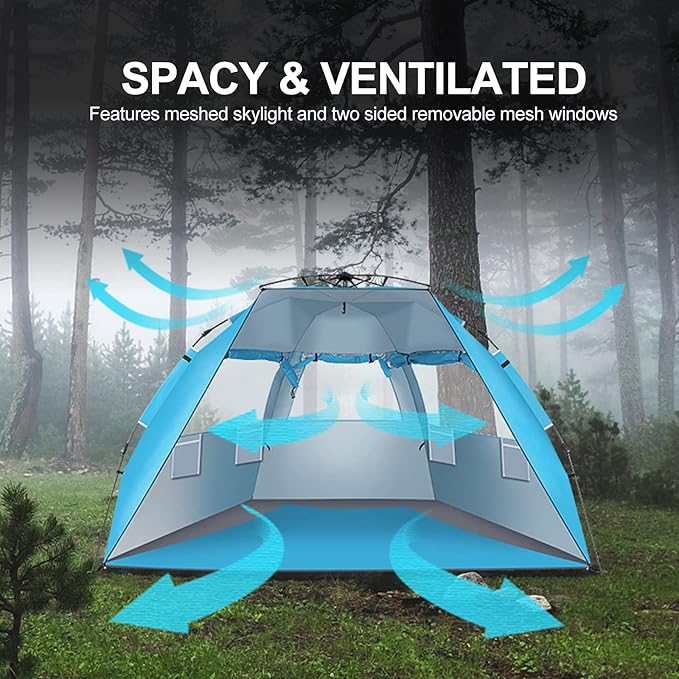 Beach TentPop Up Beach Tent Sun Shade Shelter with Fiberglass Pole Oxford ClothQuick-Open Free Ride Beachs Sun Shade