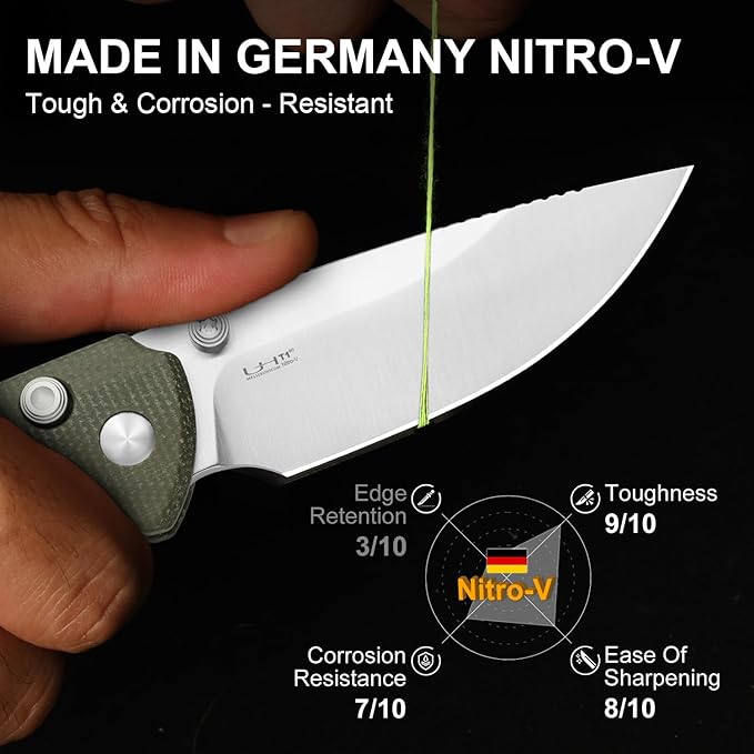 Kizer T1 BD EDC Pocket Knife 3.2 Nitro-V Steel Drop Point Folding Knives with Micarta Handle Thumb Stud Opener Button Liner Lock for Camping Hiking Fishing V3490.2BA1