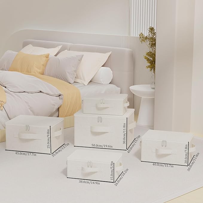Underbed Storage Cube Closet Organizer with Lid Foldable Home Container Bags for Organizing Clothes Shoes Blankets Pillows 15.7x11.8x7.8Inches Beige 2 Pack