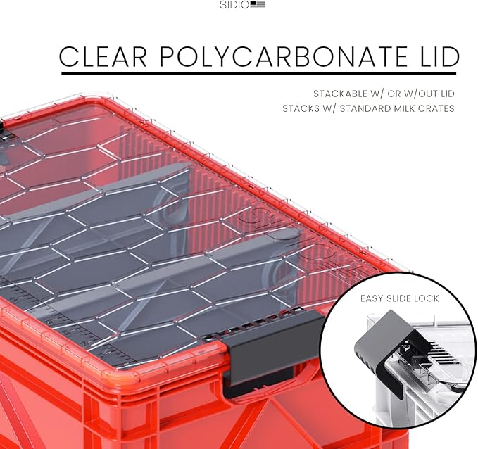SIDIO CRATE Pro Pack - Two Full Size and One Half Size SidioCrate Stackable Outdoor Organizer Storage Bins with Clear Lid and Dividers