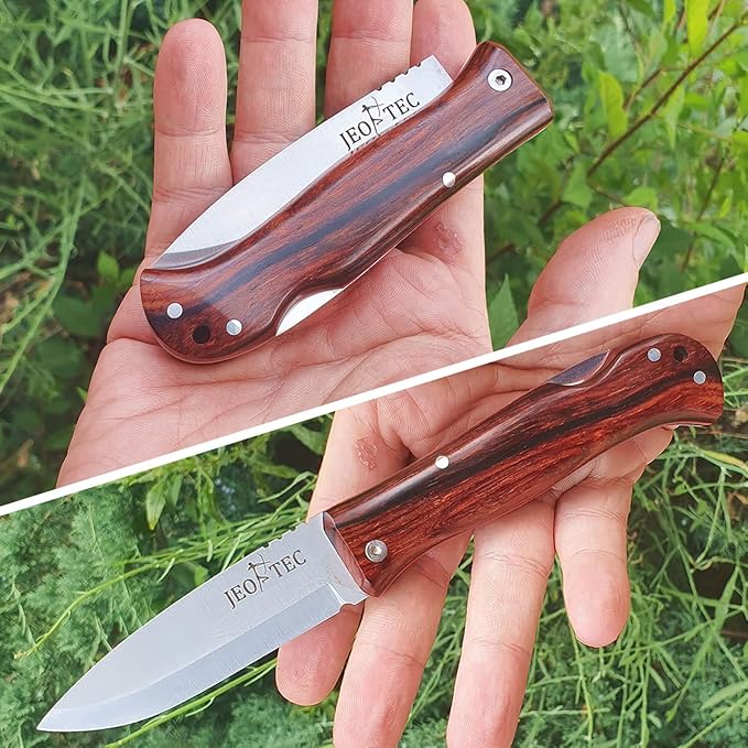 JEO-TEC Nº16 Pocket Folding Knife for Bushcraft Survival Camping Hunting Fishing Outdoor Stainless Steel Sandvik 14C28N Scandi Blade Handmade