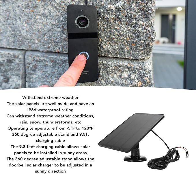 JTLB Solar Panel Camera Charger 10W Video Doorbell Solar Panel Charger for Nest for Doorbell 2K Camera for Ring Video Doorbell 2 for Doorbell 3 (CSP4W-O-B) JTLBfgawxe13bk-11