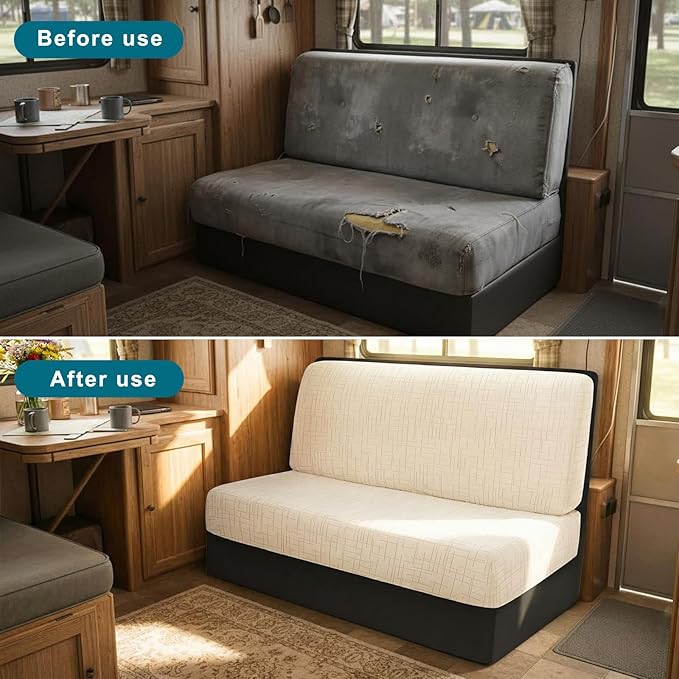 KRFOONN RV Dinette Cushion Covers Stretch Camper Cushions Covers Replacement Couch Cushion Slipcovers Washable Loveseat Slipcovers for Travel Trailer Couch (2 Backrest Cover &amp 2 Bench Cover T6)