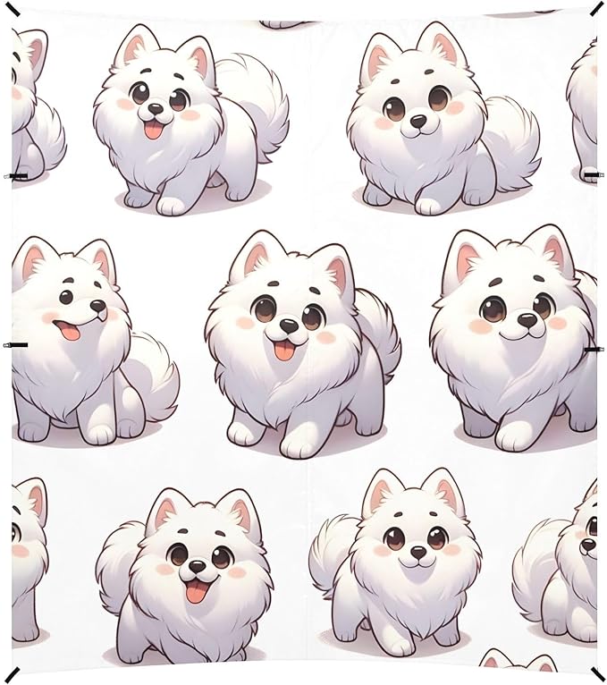 ALAZA Samoyed Dogs Puppy Prints Beach Tent Sun Shelter UPF50+ Protection Beach Shade Canopy w/ 4 Sandbags for Outdoor Camping Fishing Backyard Fun Picnic 10x9 ft