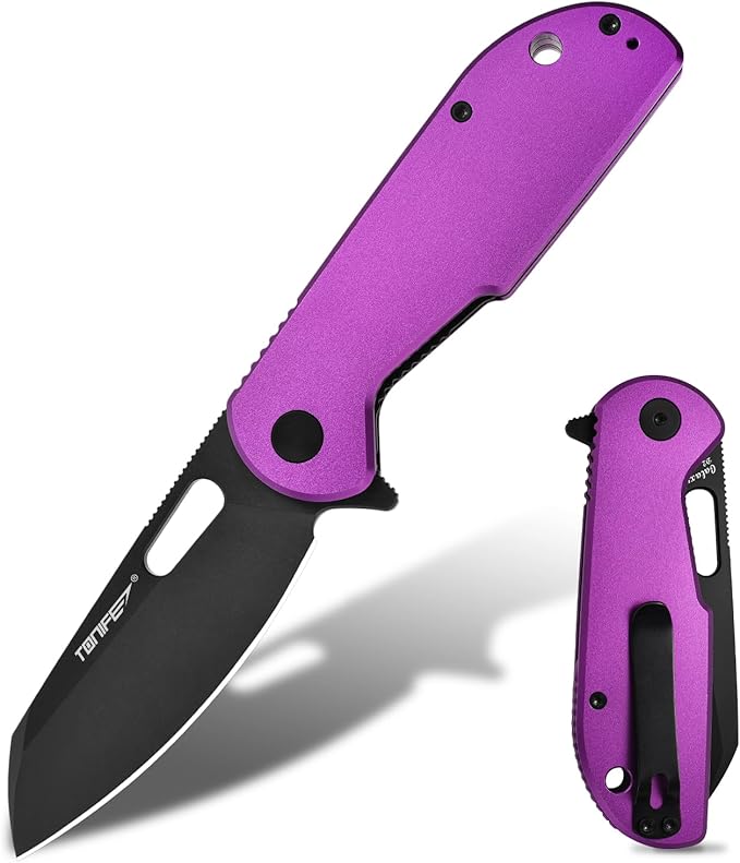 TONIFE Galaxy EDC Folding Pocket Knife with D2 Steel Blade and Aluminum Handle Compact Outdoor Tool for Camping and Everyday Carry (Purple)