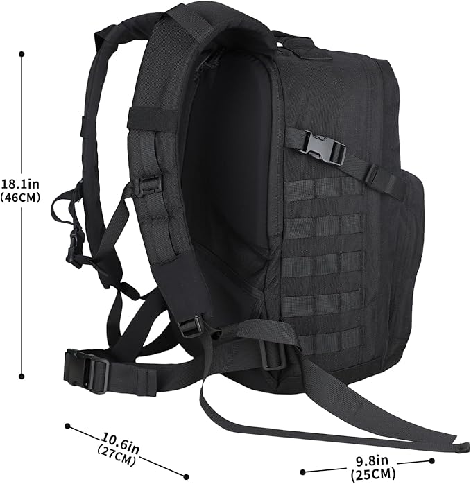 MGFLASHFORCE Molle Military Tactical Backpack for Men 30L Daypack Army Rucksack Pack Bug Out Bag 15.6 Laptop Compartment (Black)