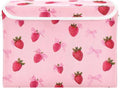 Collapsible Storage Bins with Lids Decorative Fabric Storage Cubes Closet Organizer and Storage Basket Boxes Containers for Clothes Box Chest Nursery Folding Rectangle Red Strawberry Bows