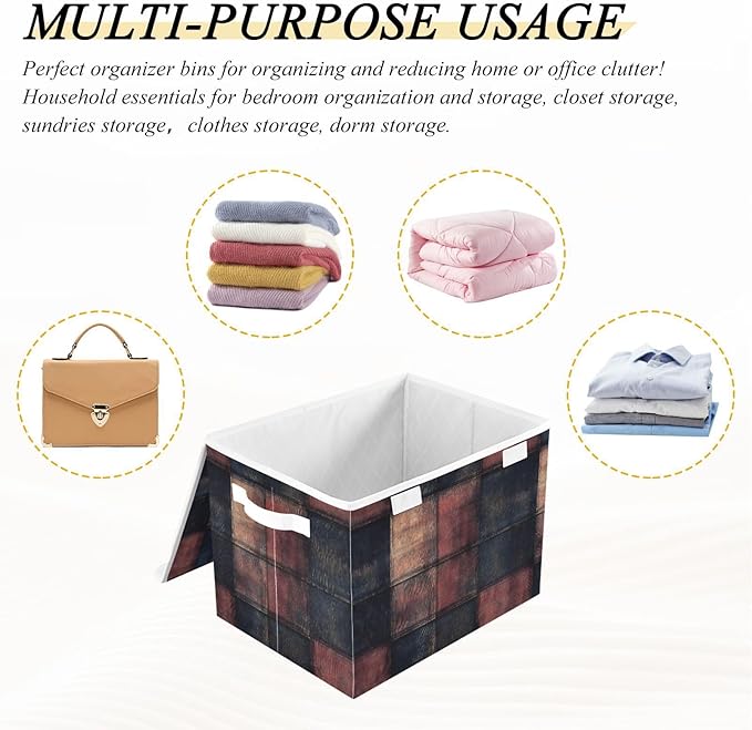 Storage Cube with Lid Plaid Red Black Print 16.5×12.6×11.8 IN Collapsible Large Capacity Foldable Storage Basket Bin Organizer