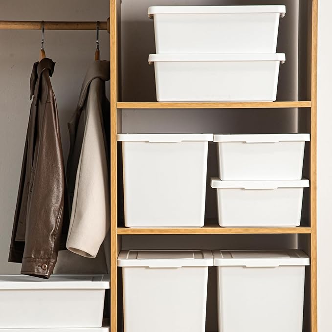 Yishyfier 15 Quart Stackable Plastic Storage Bins with LidsStorage Container for Organizing Storage Boxeswith Handle for Shelves Cube Storage Bin for CraftSnacks (white2L)