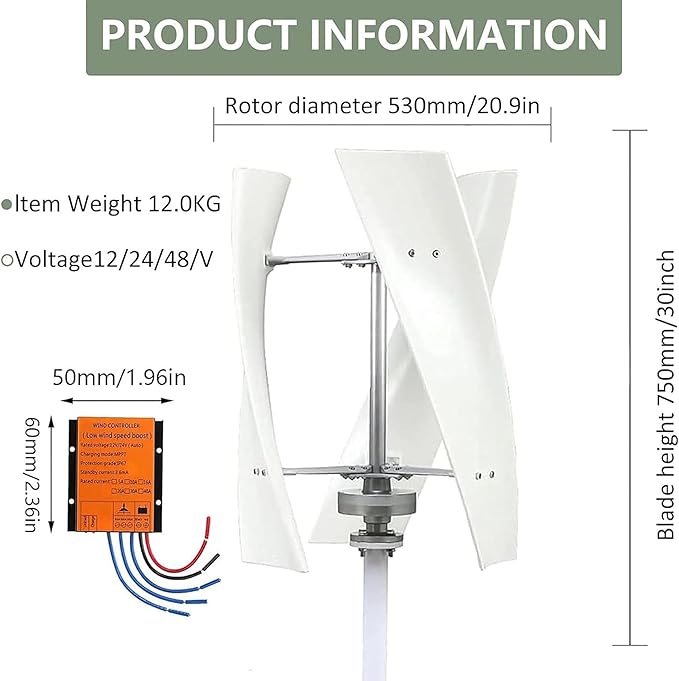 3000W Garden Vertical Wind Turbine Generator Kit Three-Phase AC Vertical Wind 12V 24V 48V 220V Wind Turbine with MPPT Controller for Home Industrial Energy Equipment 220V