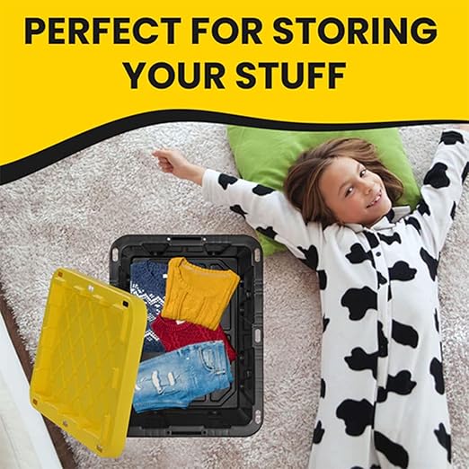 Juggernaut Storage 4 Pack Plastic Tote with Lid for Organization 5 Gallon Black/Yellow