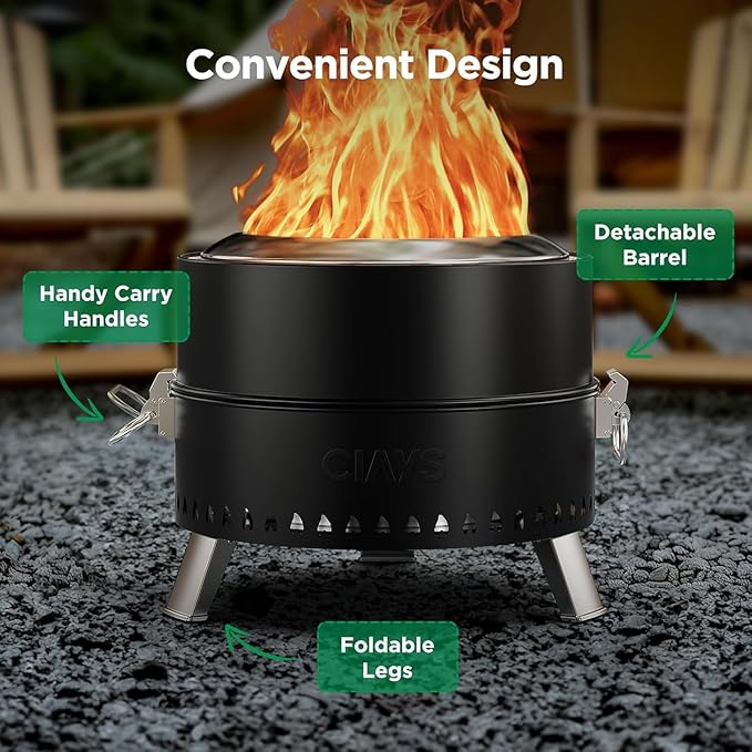 Ciays Smokeless Firepit for Outside 21 Inch Outdoor Fire Pit for Camping with Patented Technology Portable Fire Pit with Steel Grill Rack Fire Poker and Bag Easy Setup and Storage Wood Burning