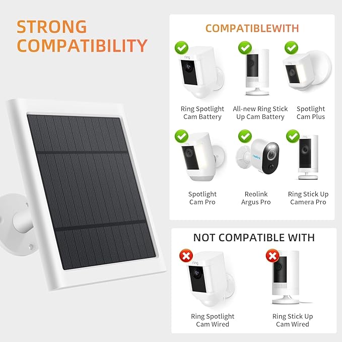 Solar Panel for Ring Camera 2 Pack 4W Solar Charger Compatible with Rings Spotlight &ampAll-New Stick Up Outdoor Cam Battery 10ft Long Cable with USB-C to Ring Barrel Plug Adapter