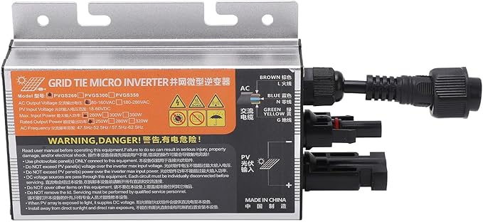 GLOGLOW Solar PV Micro Grid Tie Inverter 350W MPPT Converter with Islanding DC Power Point Tracking 50Hz AC Output Frequency for Solar Panel (PVGS-260W(18-60V) 110V)