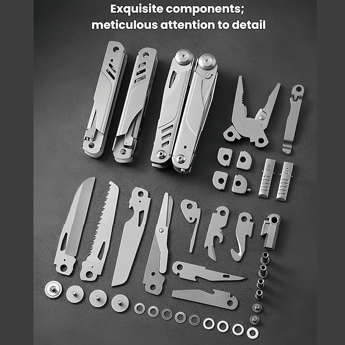 Multitool 15-in-1 Full-Size Lightweight EDC Multi-Purpose Pliers Folding Knife Camping Knives &amp Tools Men Gift Ideas Gifts for Hunters Men who have EverythingOutdoor Survival Gear (silver