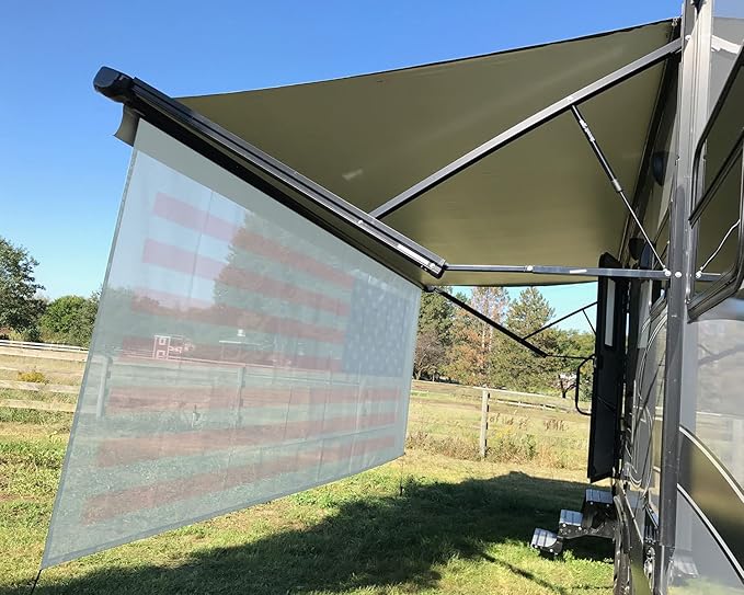 Tentproinc RV Awning Sun Shade Screen 8' X 13' 3'' (American Flag) Gray Mesh Sunshade Camper Trailer Awning Shade Screen UV Blocker Completed Kits