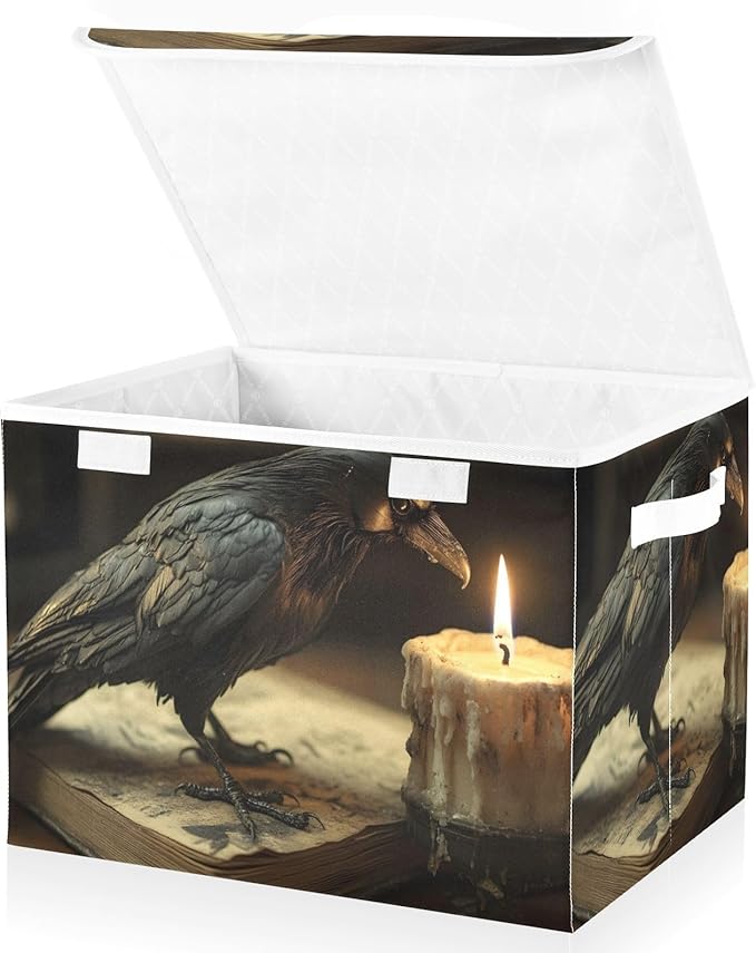 Storage Cube with Lid Crow Gothic Print 16.5×12.6×11.8 IN Collapsible Large Capacity Foldable Storage Basket Bin Organizer