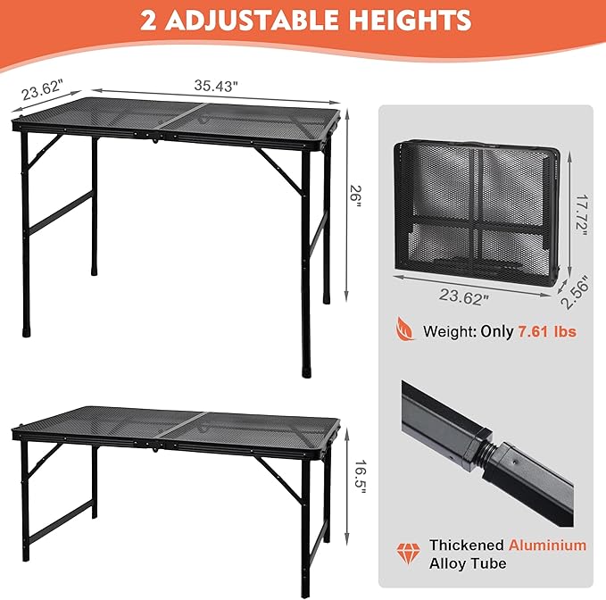GREGIN Screen House Tent and Metal Camping Table Bundle-Waterproof &amp UV Protection Canopy Shelter with Sturdy Foldable Table Suitable for Camping Backyard Picnic