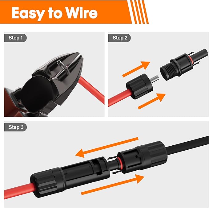 HiFind 12AWG Solar Extension Cable 75 Ft Solar Pannel Cable Tinned Copper Wire with Extra Female and Male Waterproof Connector Pair Ties for Home RV Photovoltaic Systems (75FT Red+75FT Black)