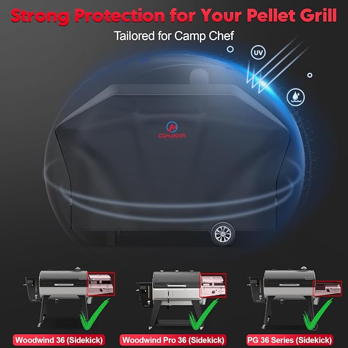 Comnova Pellet Grill Cover for Camp Chef 36 Series with Sidekick - 600D Premium Smoker Cover Waterproof Heavy Duty for Camp Chef Woodwind 36 / Pro 36 with Sidekick Sear or Sidekick Flat Top and More