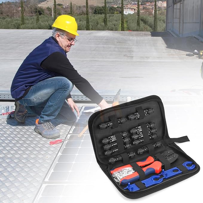 QWORK Solar Crimper Tool Kit - 13 Piece Set with High-Carbon Steel Crimper Solar Connectors Spanner Wrenches and Durable Zipper Case for Solar Panel Cable Assembly