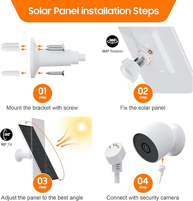 Solar Panel for Google Nest Camera 2Pack Upgraded Solar Power Charger for Google Nest Cam Indoor &amp Outdoor(Battery Version) Flexible Solar Panels with IP65 Waterproof 13.1Ft Charging Cable