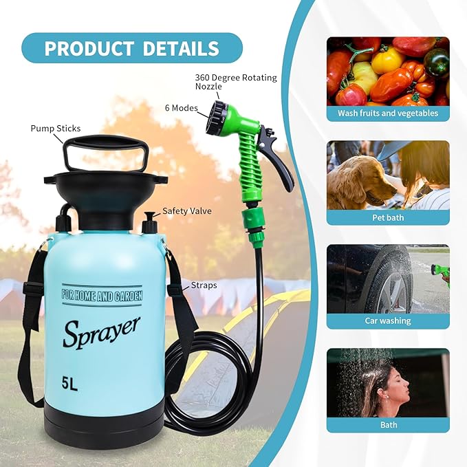 Portable Shower for Camping with 7 Spray Modes Camping Shower for Beach Shower Car Shower Hand Press with Removable Hose and Shower Head