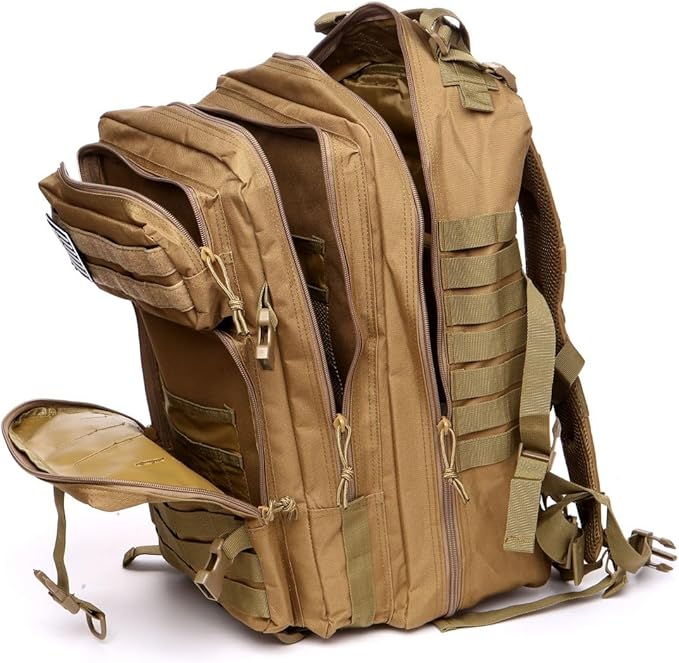 50L Sturdy Nylon Waterproof Fishing Hunting Backpack Outdoor Military Rucksacks Tactical Sports Camping Hiking (Khaki)