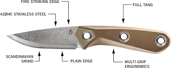 Gerber Gear Principle - Durable Fixed-Blade Knife - Includes Triple-Mounting Sheath - Great for Bushcrafting &amp Camping - 7.5 - Made in USA - Coyote Brown