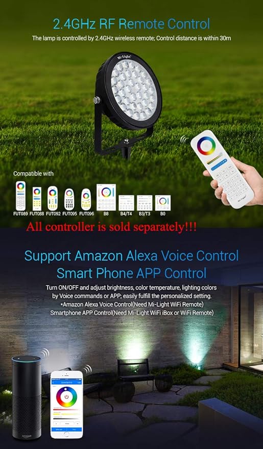 LGIDTECH FUTC05 25W RGB+CCT Outdoor LED Landscape Garden Spotlight AC100-240V Million Colors ChangingColor Temperature AdjustableMemory Function.RemoteWall PanelHub is Sold Separately