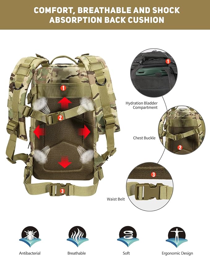BOMTURN for Mens Tactical Backpack Military Backpacks 27L Army Survival Backpacks Small Waterproof Bug out Bag
