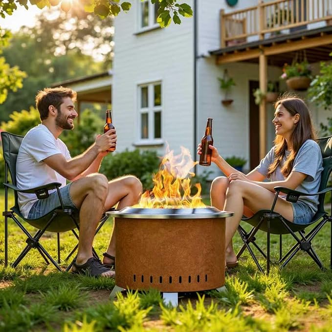 Verdeluxe Smokeless Fire Pit22 Inch Stainless Steel Firepit Outdoor Wood Burning Fire Pit with CoverSmokeless Firepits for Outside Backyard Patio Garden Camping(Rusty)