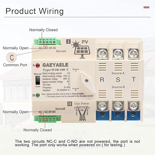 on-Grid Photovolatic Power Automatic Transfer Switch Din Rail 4P 63A AC110V ATS PV Solar System Power Generator Transfer Switch Use (ATS-4P-63A-110VAC-Solar)