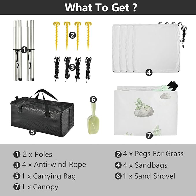 xigua Dinosaur Beach Tent Sun Shelter with Carrying Bag - Silver Coated Oxford Fabric Beach Canopy for Beach Camping Fishing - Includes Windproof Ropes Sandbags &amp Stakes