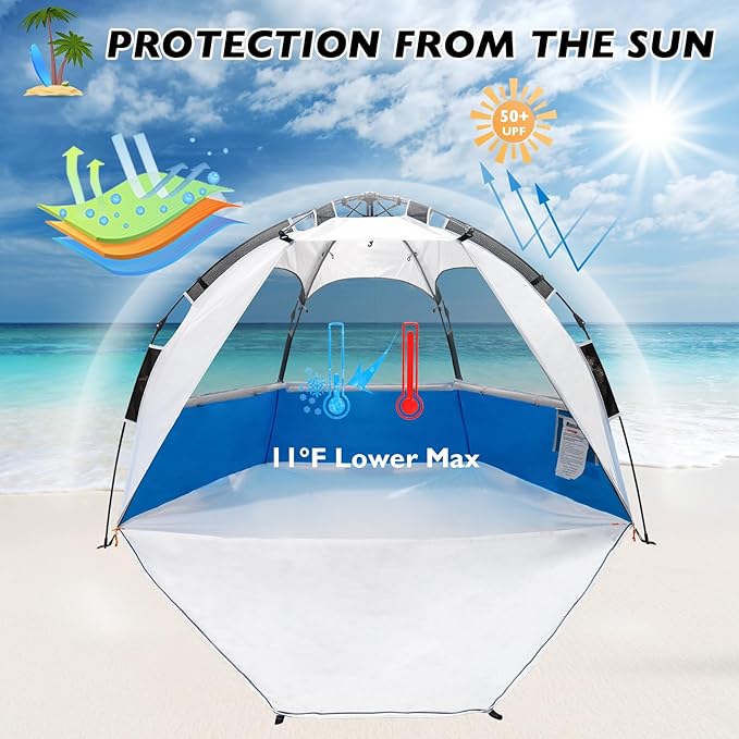 Beach Tent Pop Up Shade Instant Beach Tents Sun Shelter with UPF 50+ UV Protection Lightweight &amp Easy Setup Tent