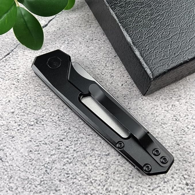 Multifunctional Knife EDC Folding Pocket Knives For Men 2.75in Stonewashed Reverse Tanto Blade Black Aluminum Handles With Pocket Clip for Outdoor Camping